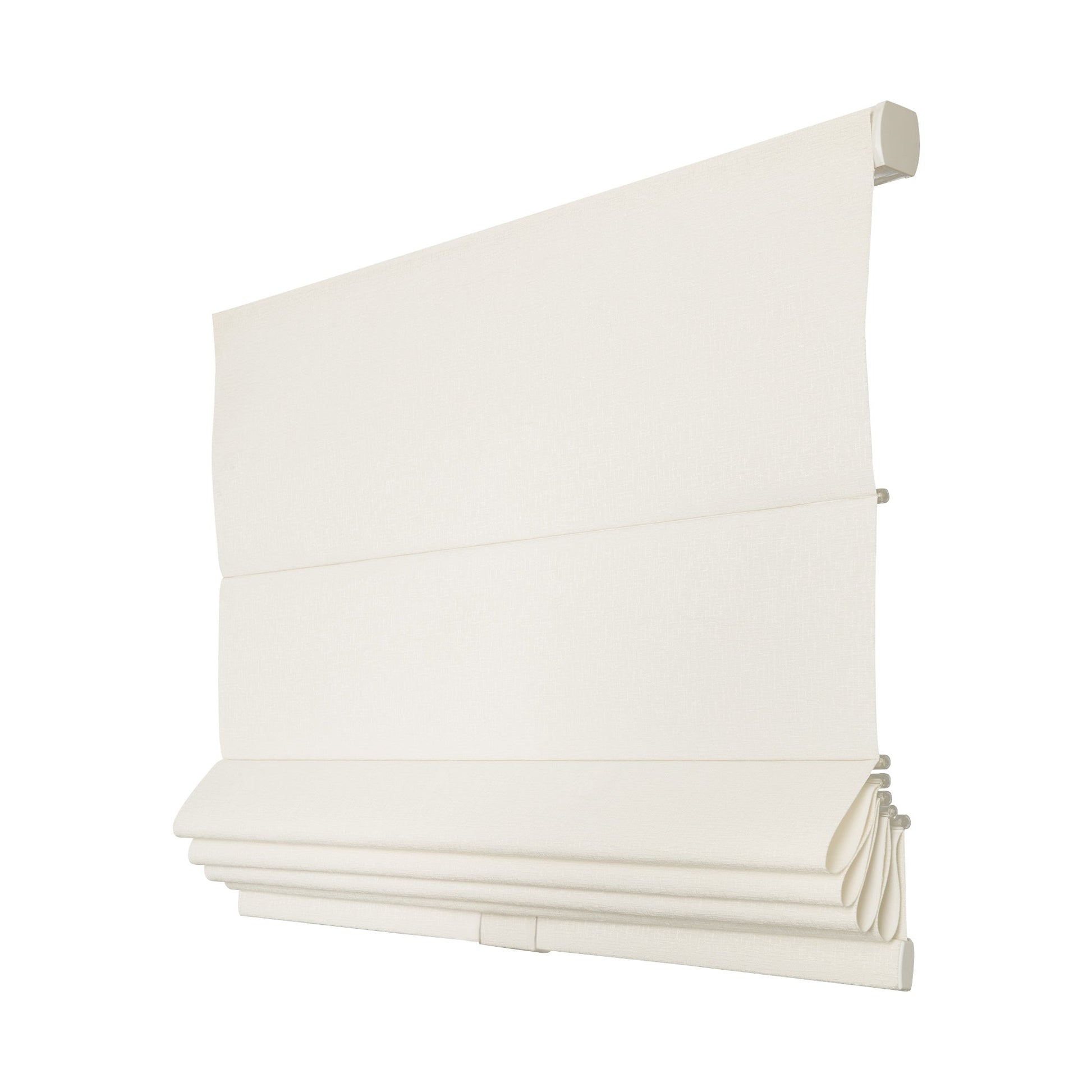 Custom light-filtering cordless Roman shade in cream, featuring premium eco-friendly fabric, available in 33 colors.