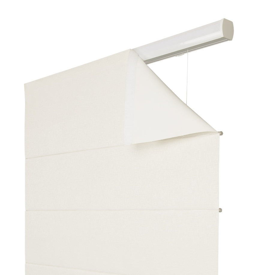 Custom Roman shades, light-filtering, cordless, available in 33 colors.