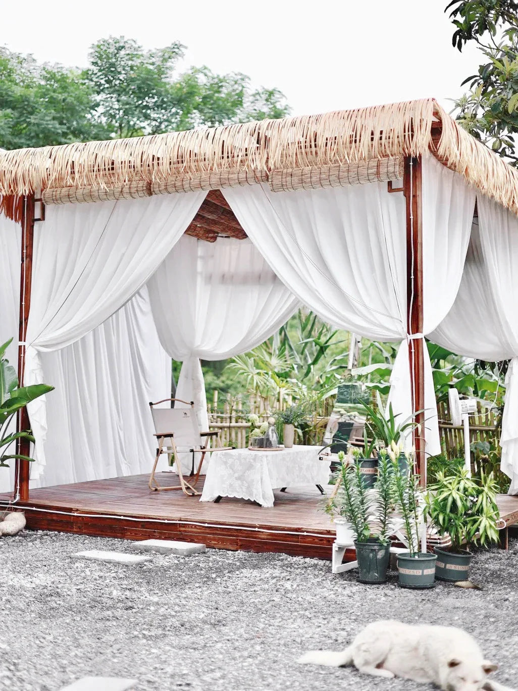 Outdoor curtains for gazebo, UV-resistant and water-repellent sheers, creating stylish outdoor retreat.