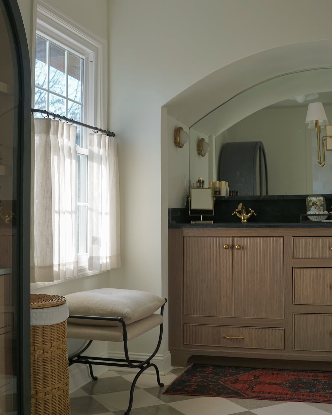 Custom Cafe Curtains in a bathroom setting with soft light filtering in.
