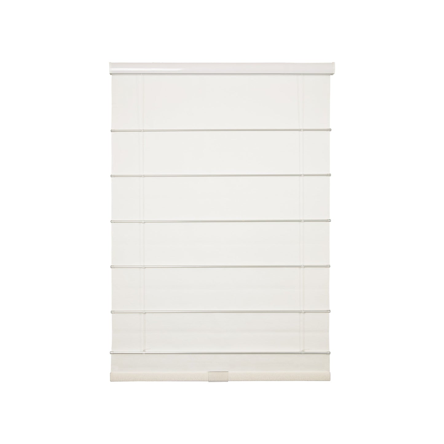 Custom cordless roman shade in natural linen for light-filtering and blackout window treatment