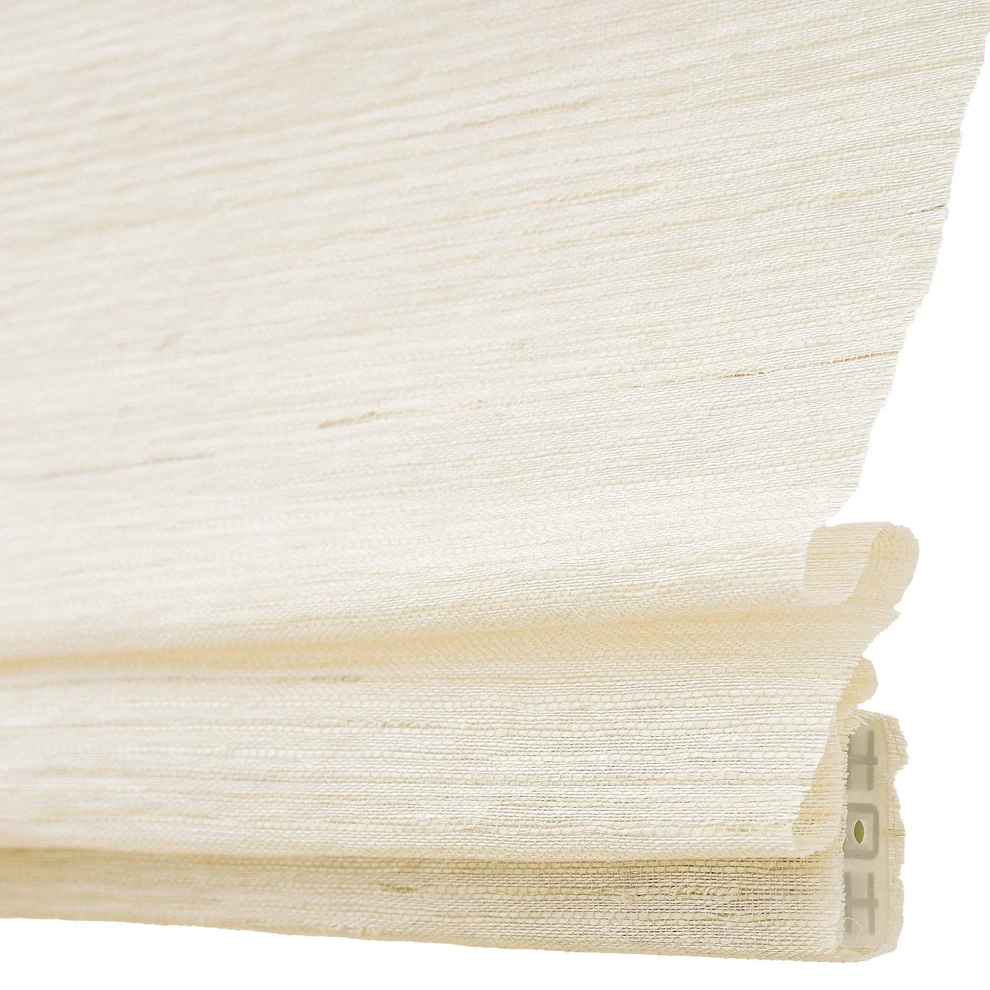 Coconut white natural ramie bamboo window shades with delicate woven texture.