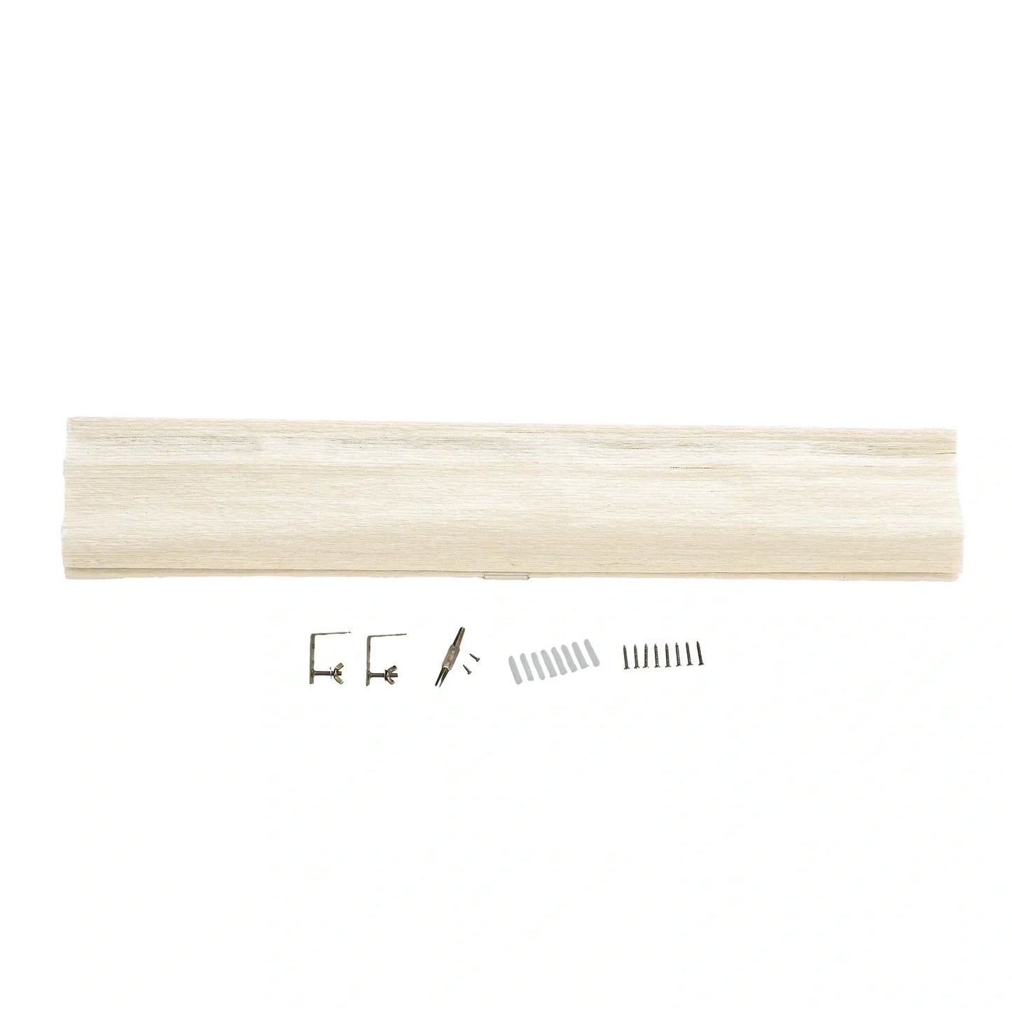 Natural ramie bamboo window shades in coconut white with installation hardware, showcasing delicate texture and eco-friendly design.