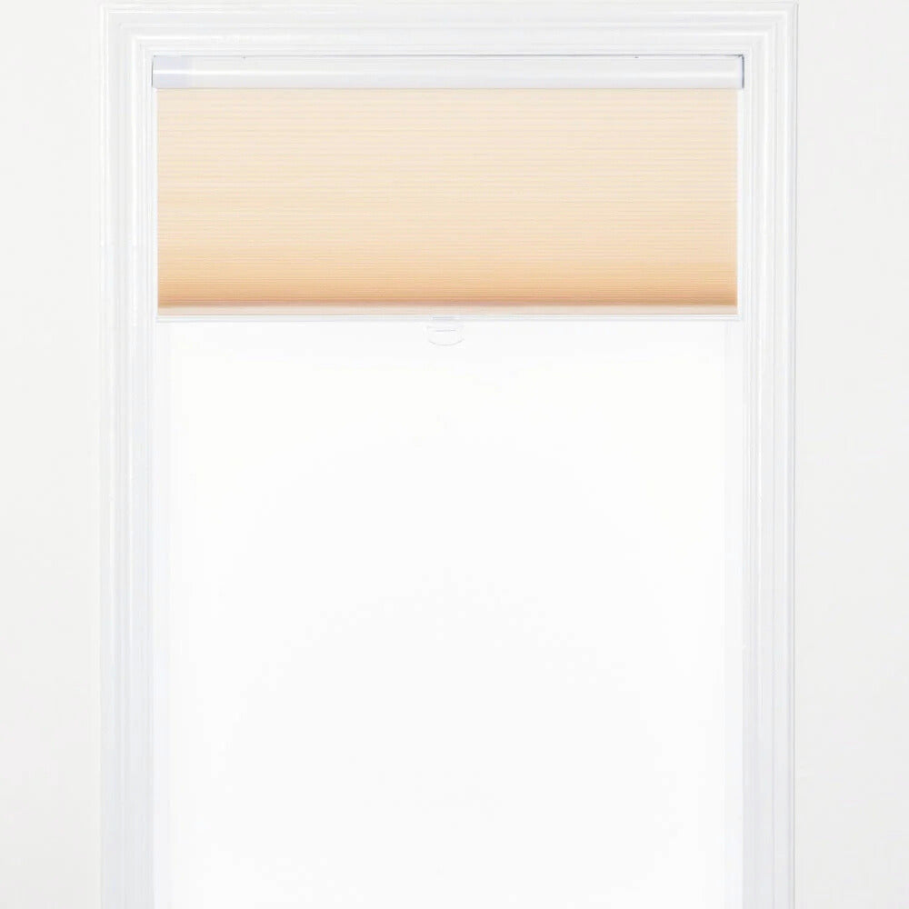 No-drill honeycomb shades light beige cordless blinds with tool-free installation on white window frame