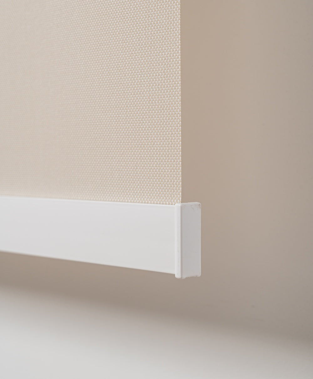 Double roller blinds with a premium linen texture, showcasing cordless design for modern living spaces.