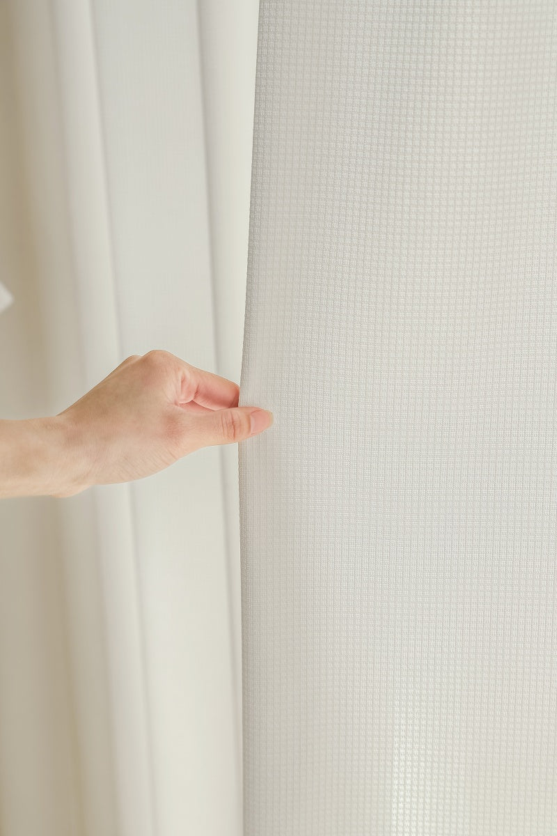 Premium white sun-blocking sheer curtains with waffle pattern for living room.