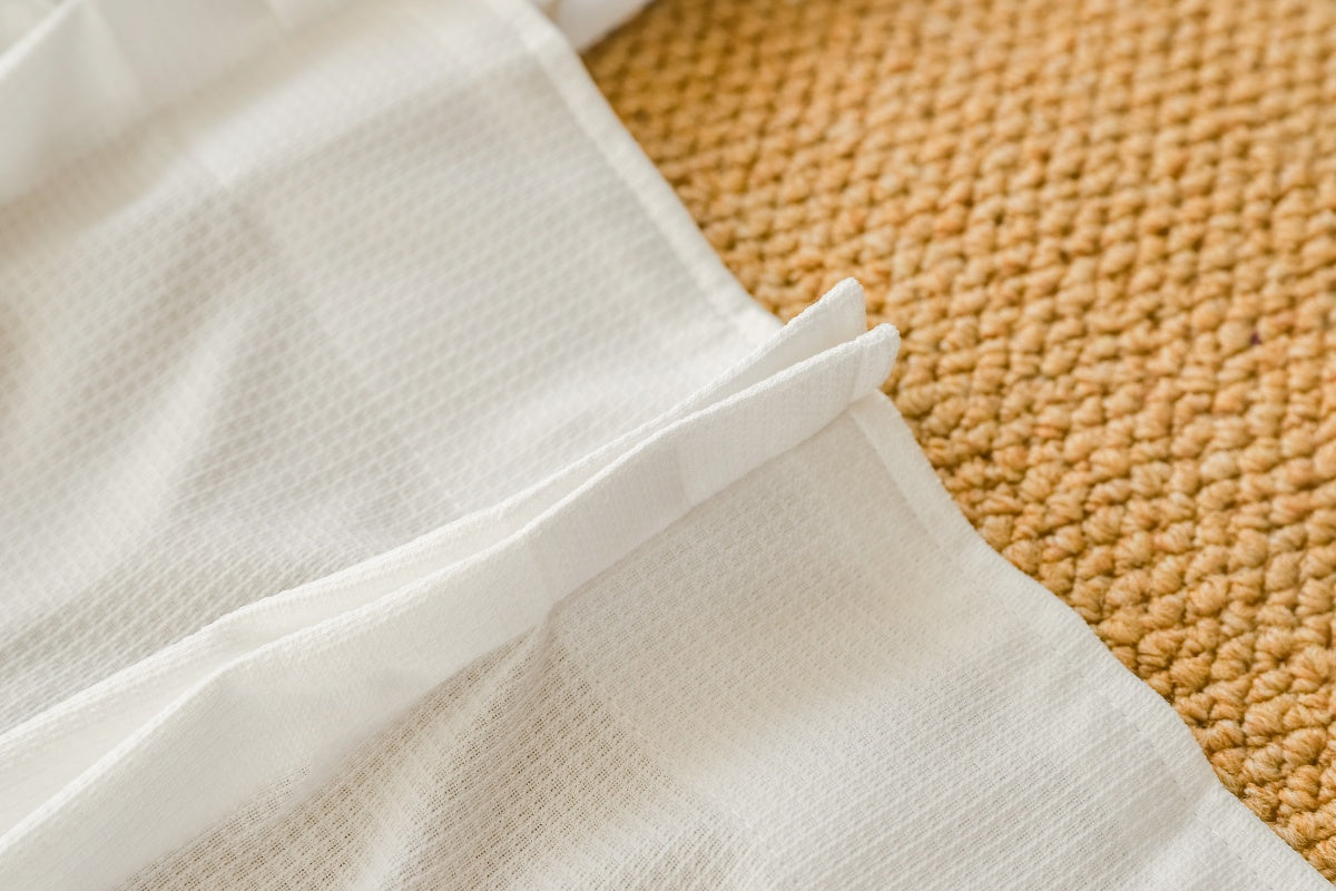 Premium sheer curtains with waffle pattern, sun-blocking white for living room.