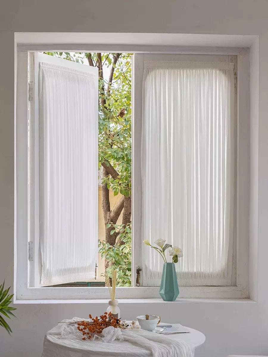 Custom rod pocket French door curtains providing privacy and style with elegant drape.