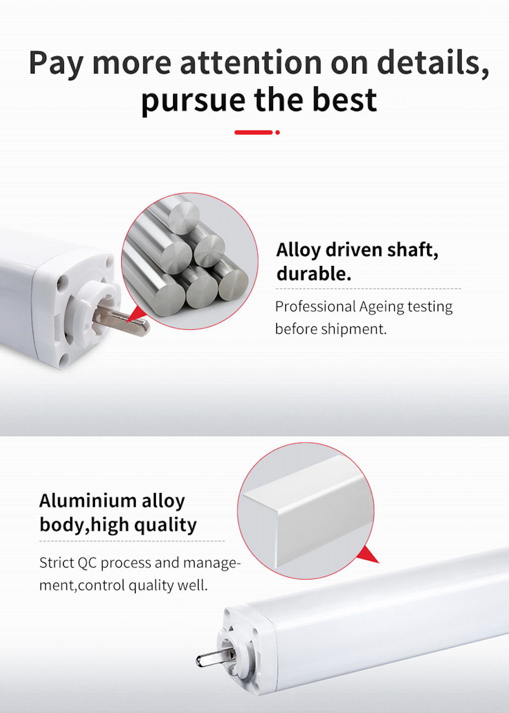 Electric curtain rail with durable alloy shaft and high-quality aluminum body.