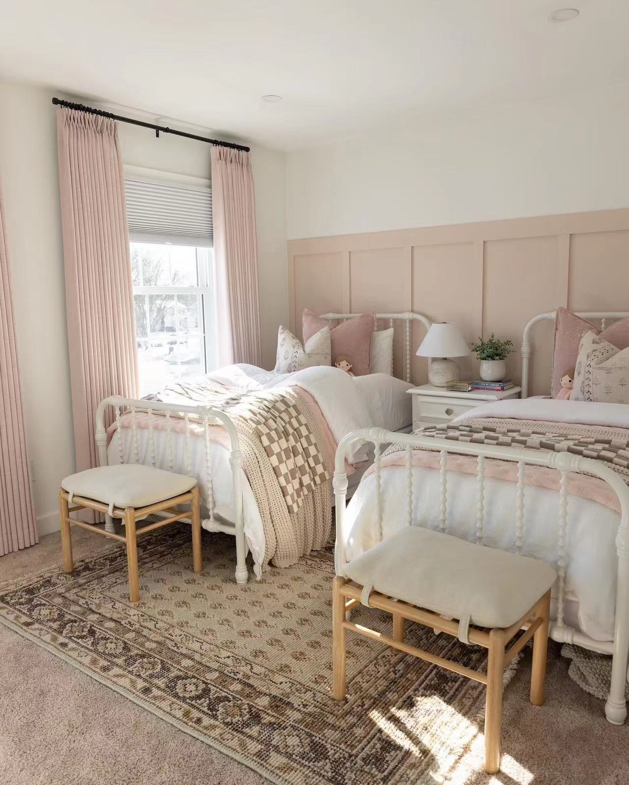 Linen blackout curtains in elegant bedroom setting.