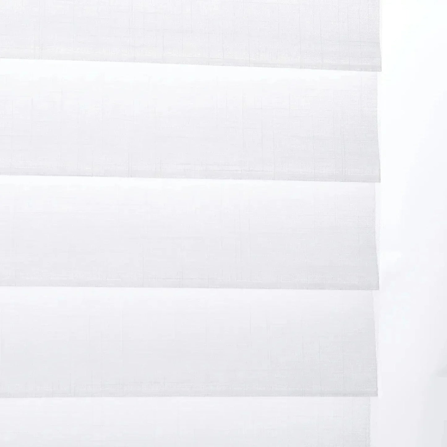 Light-filtering corded Shangri-La sheer shades with adjustable horizontal fabric blades for light control and privacy in living rooms and large windows