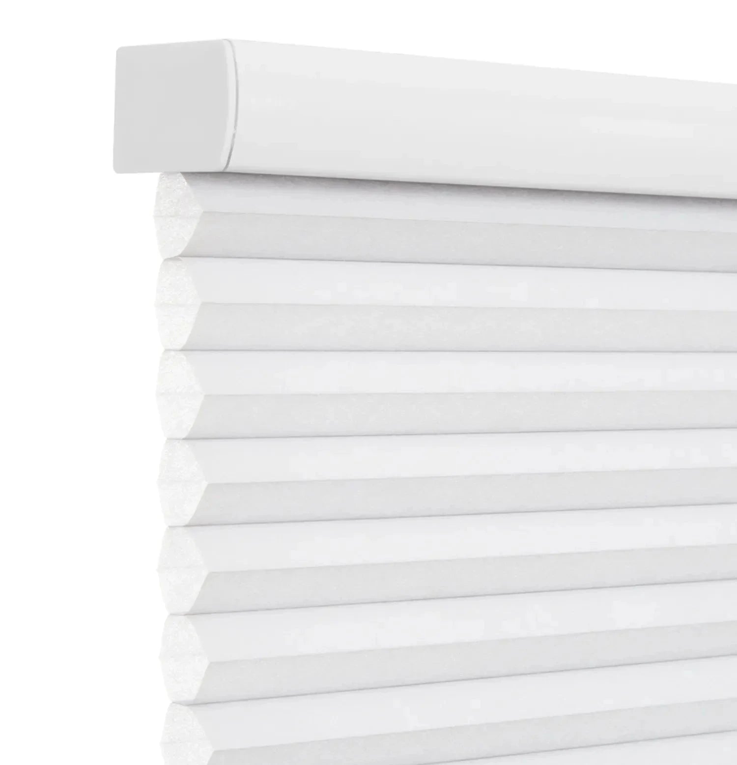 Cordless waterproof honeycomb bathroom blinds in white.