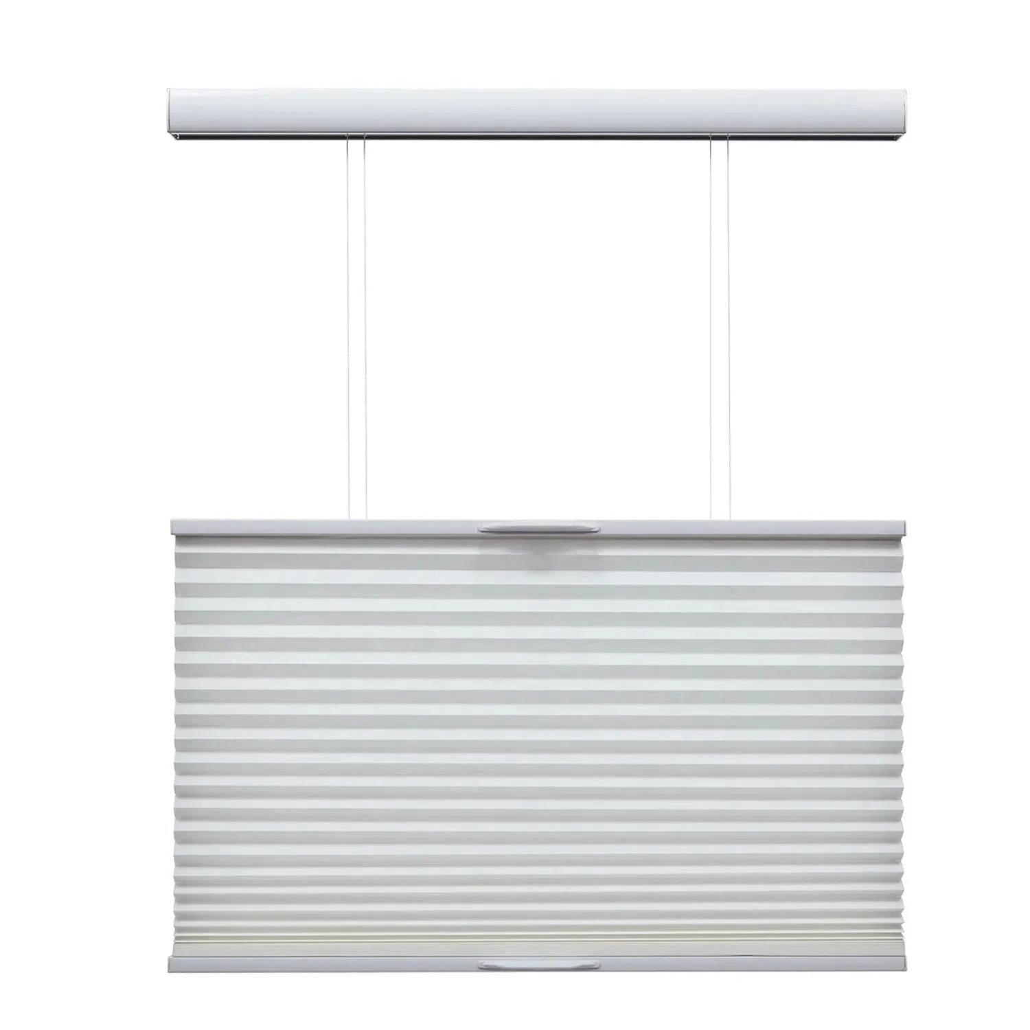 Cordless top down bottom up honeycomb blinds in white, showcasing elegant window design.