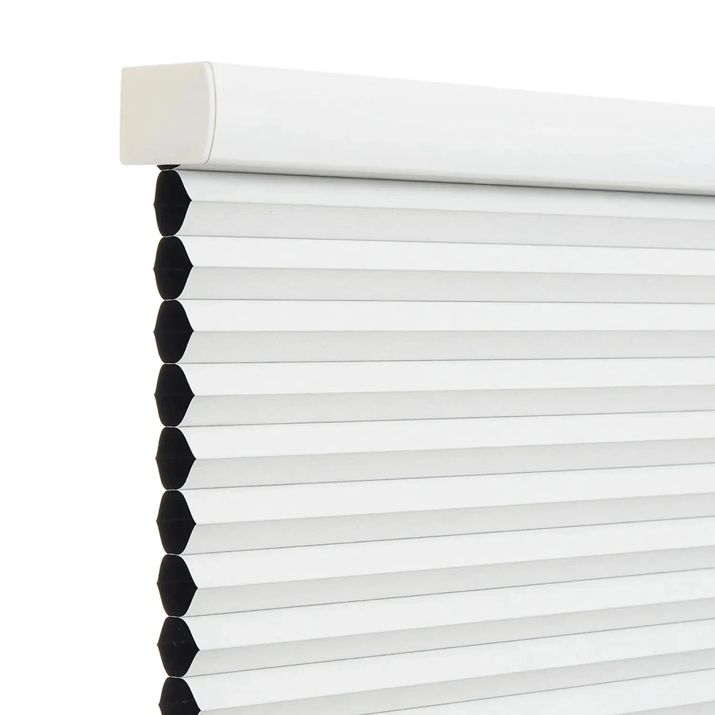 Cordless honeycomb waterproof bathroom blinds in white.