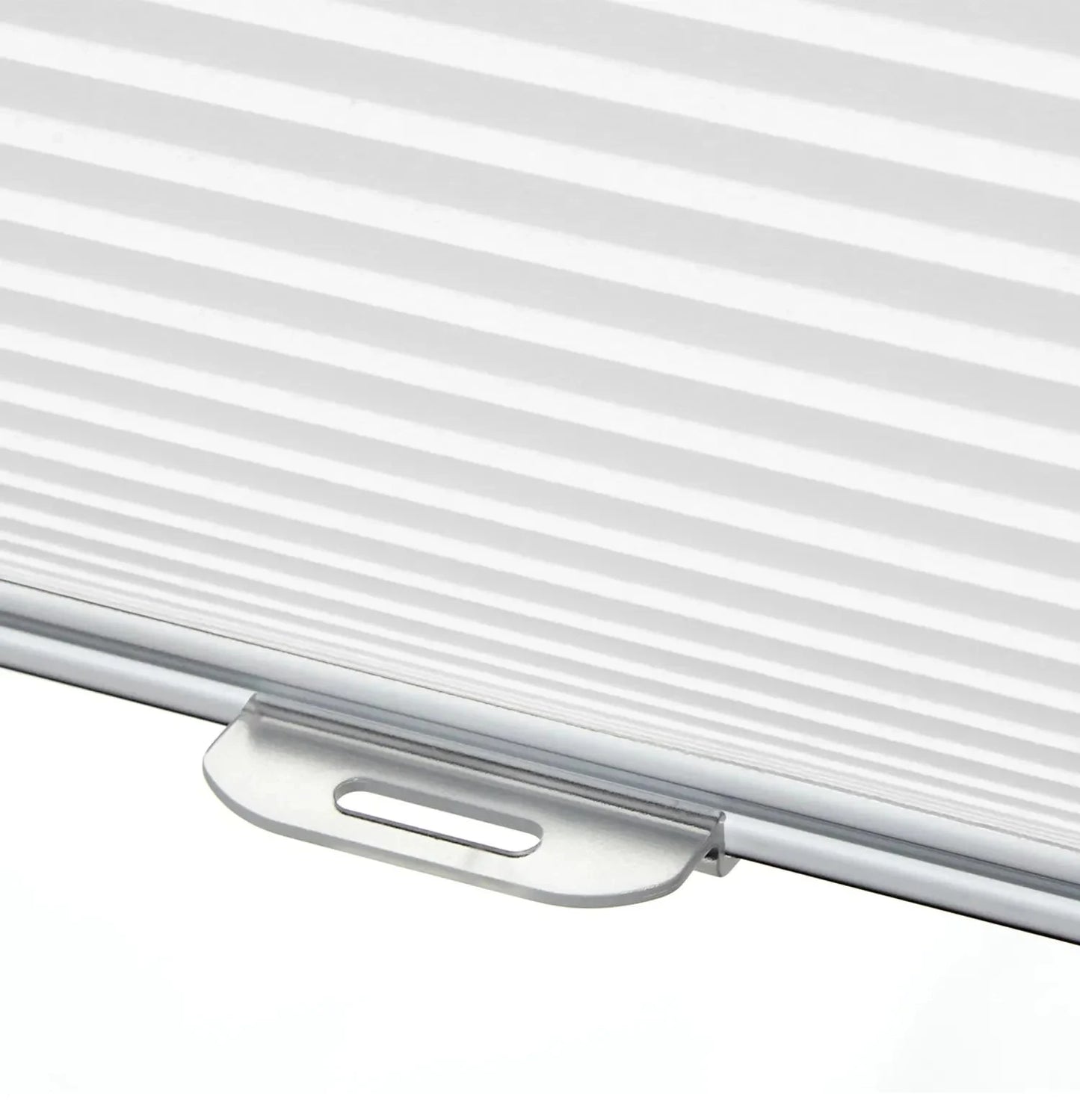 Close-up of cordless honeycomb waterproof bathroom blinds in white.