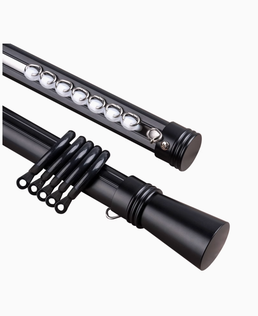 Extra-long aluminum curtain rod with ripple fold header, customizable length.