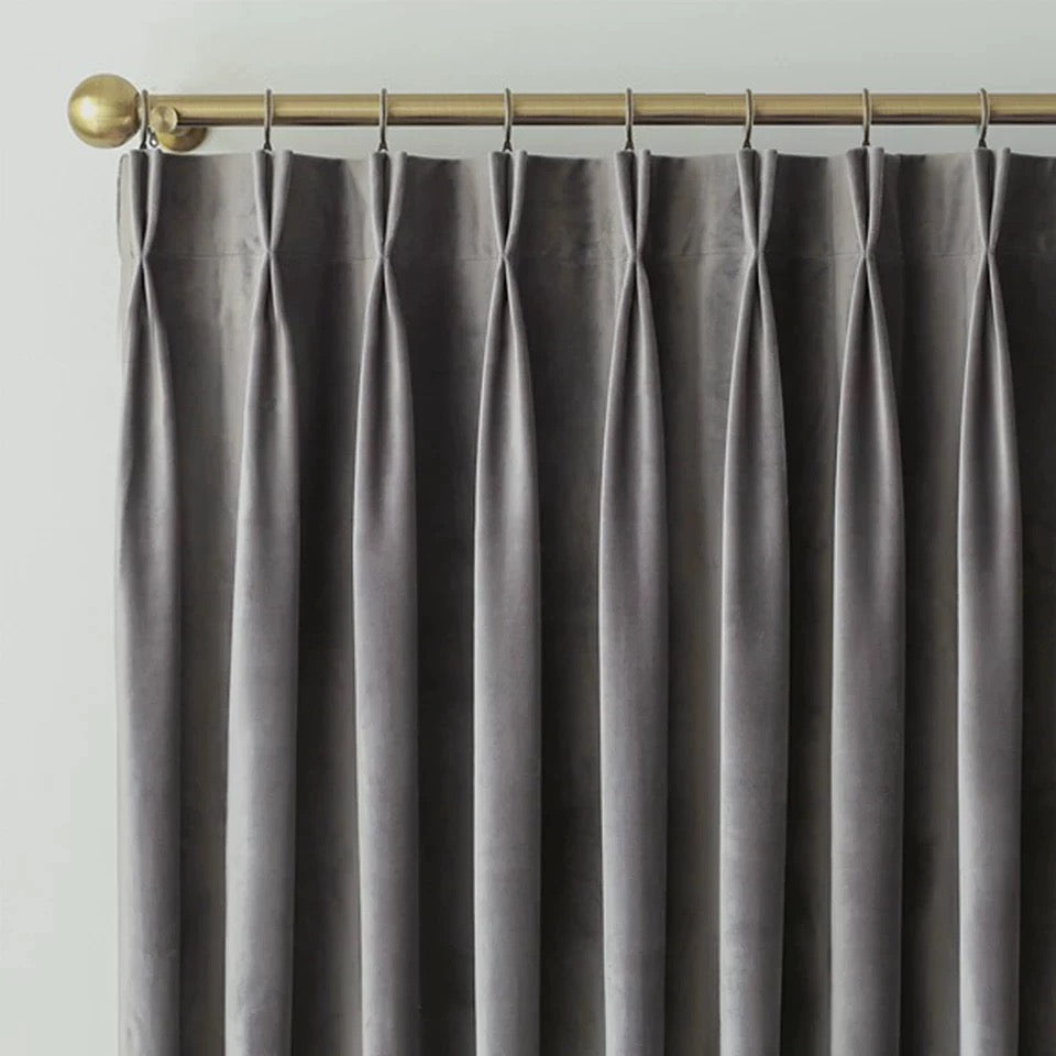 Grey soft-sheen velvet drapes with elegant floor-length drape - Grey Curtains collection