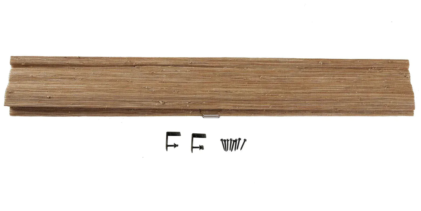 Brown natural woven jute blinds with bark texture for light filtering window treatments