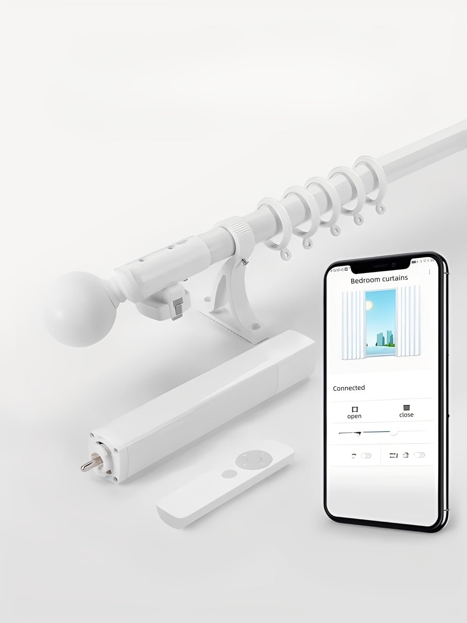 Smart electric curtain rod for oversized windows with silent motor and Wi-Fi control