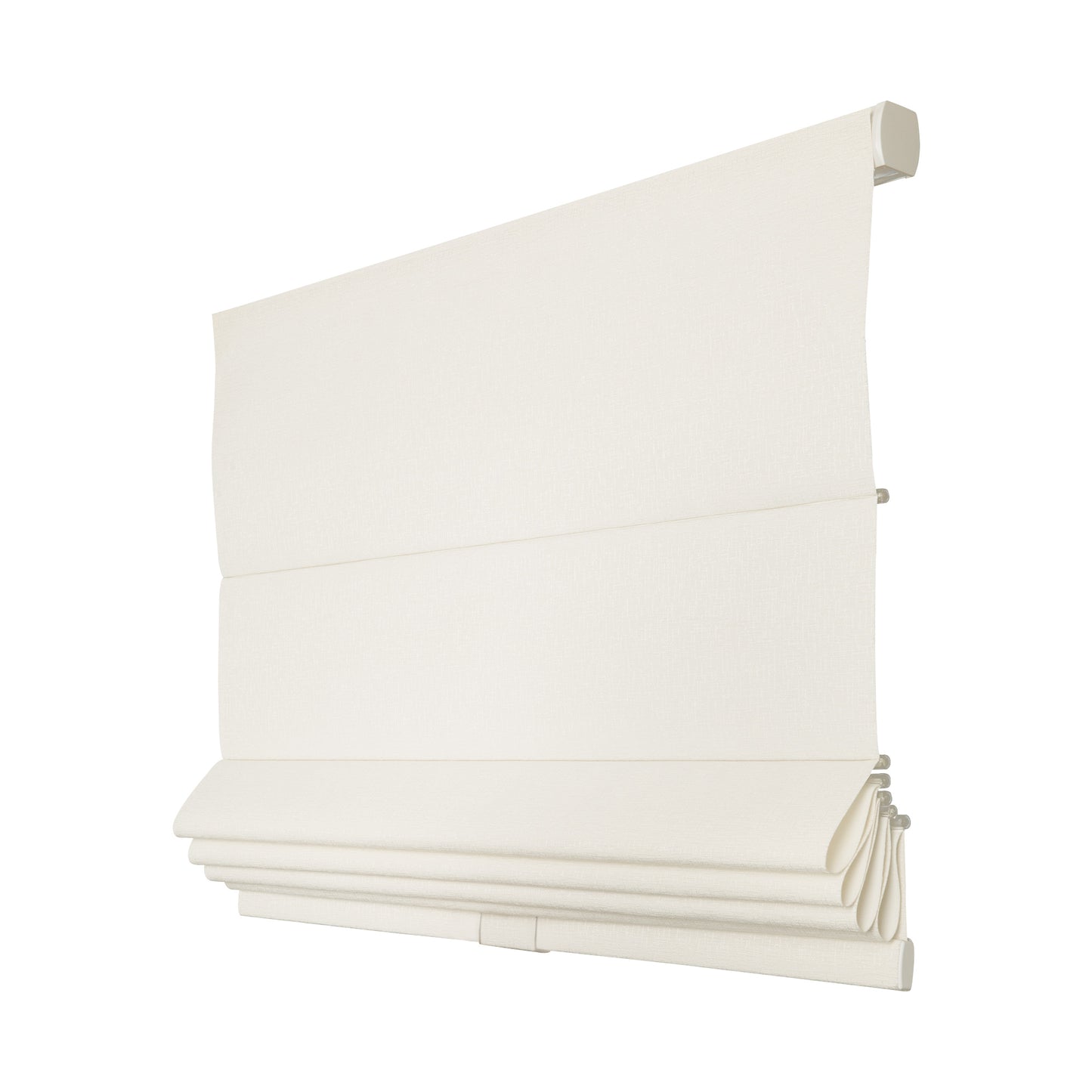 Cordless custom sheer Roman blind in light neutral color, designed for eco-friendly and child-safe home environments