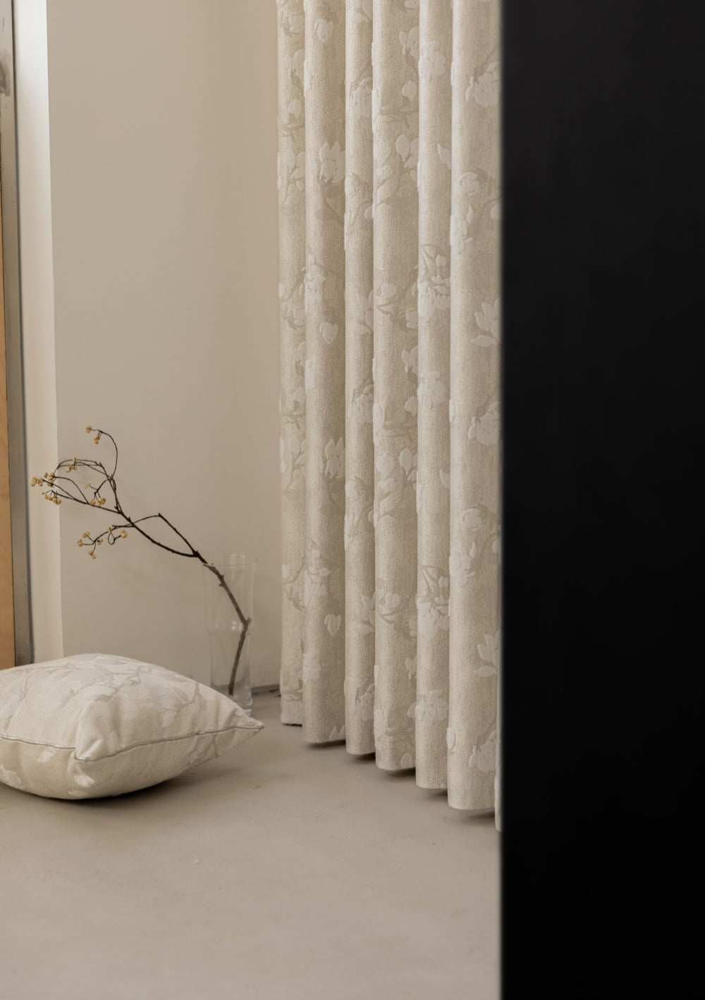 Luxury magnolia embroidery pattern curtains in soft silk, enhancing interior elegance.