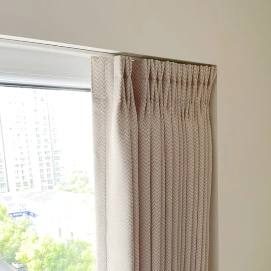 Stylish window adorned with curtains, featuring EaseEase Aluminum Alloy Silent Track Ultra-Thin Invisible Design.