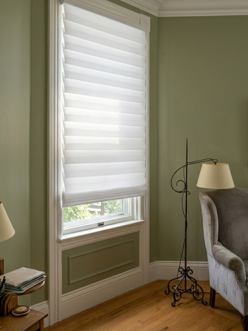 Custom hobbled Roman shade Top Down Bottom Up Roman Shades with soft folds and premium linen fabric, top down bottom up window treatment