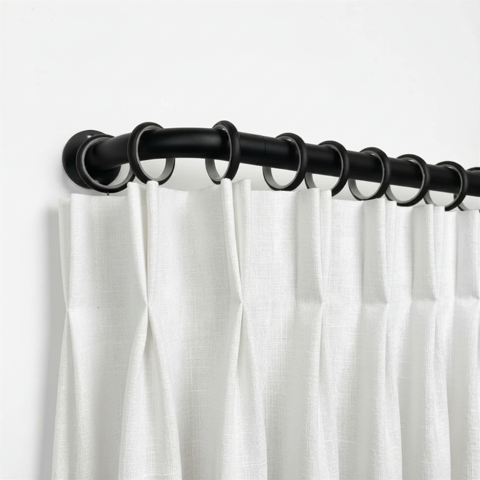 Heavy-duty custom French return curtain rod for blackout curtains reducing side light gaps