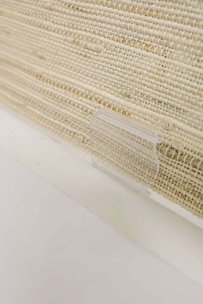 Beige natural ramie woven wood blinds with subtle texture and handcrafted quality