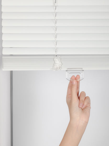 Hand adjusting cordless vinyl blinds made from durable magnesium-aluminum alloy.