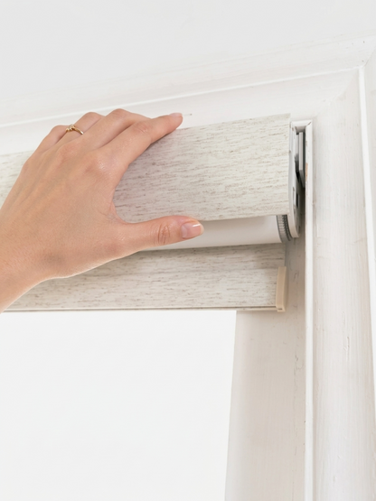 No drill roller blinds for large windows with extra-wide, cordless, secure, and linen fabric design