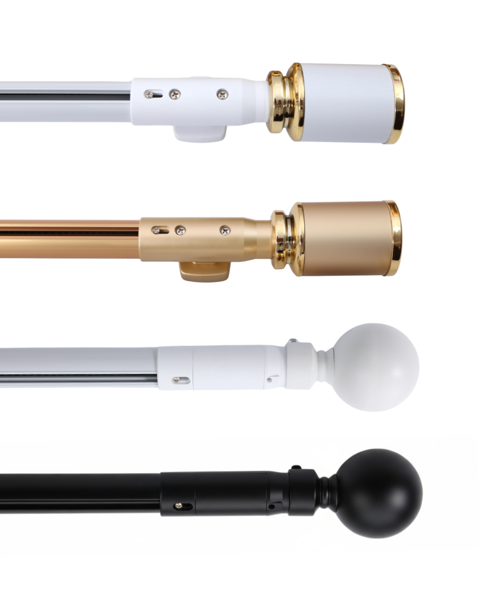 electric curtain rods in silver, gold, white, and black finishes with smart, durable design for oversized windows