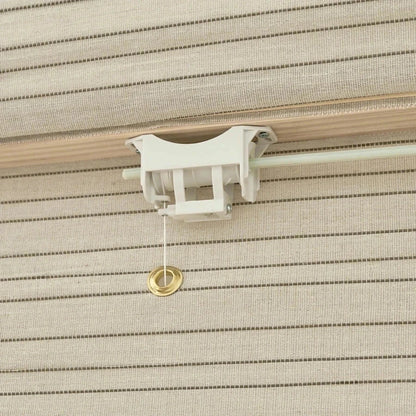 Natural linen bamboo shade with black stripes, eco-friendly and handwoven blinds promote airflow and style.
