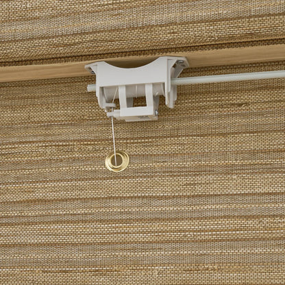 Natural hemp outdoor bamboo shades in beige brown, showcasing handwoven texture and Roman shade design.