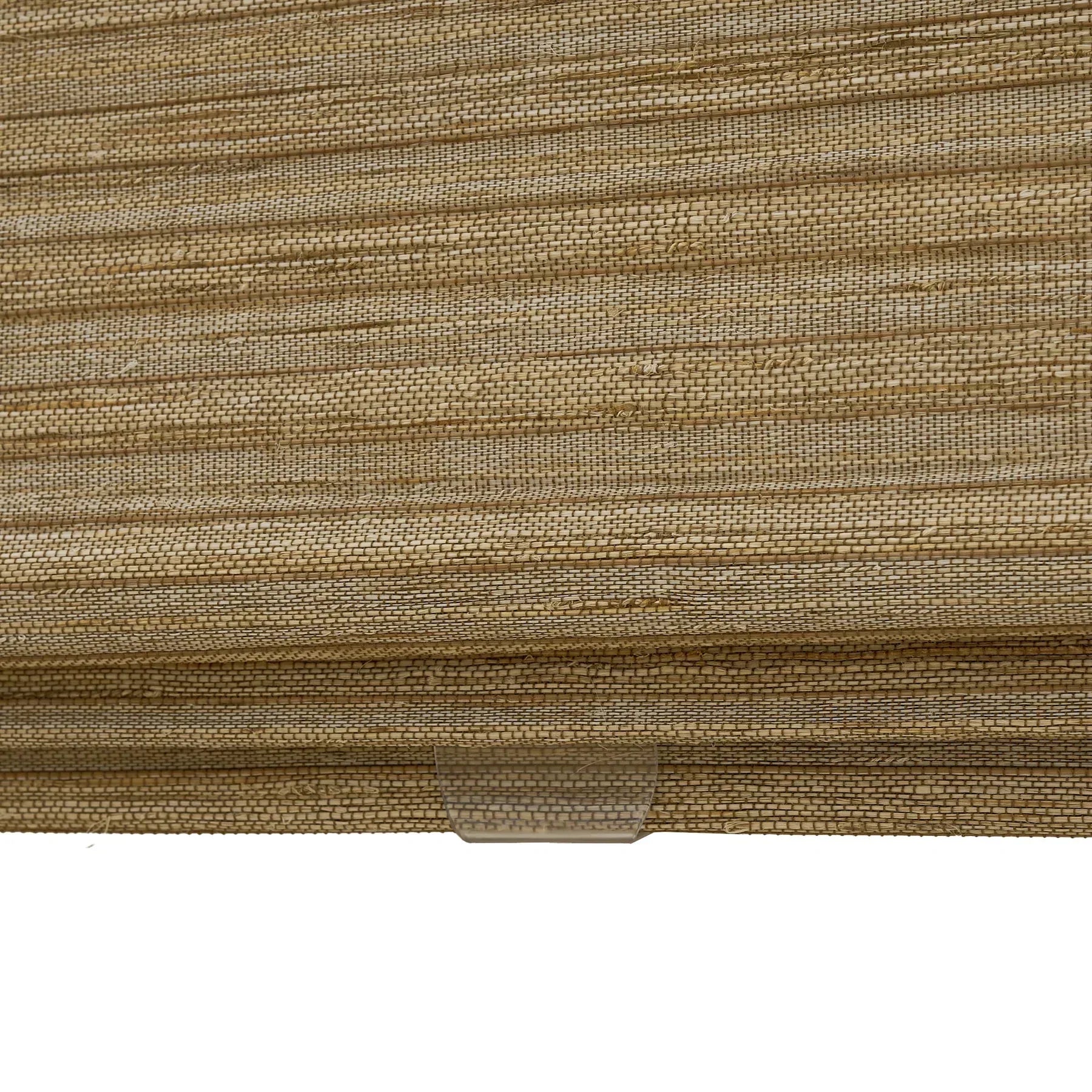 Natural hemp outdoor bamboo shades in beige brown with Roman design.