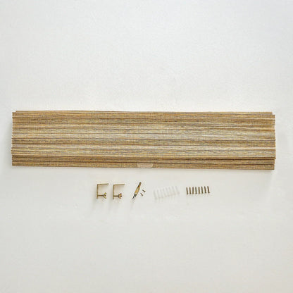 Natural hemp outdoor bamboo shades in beige brown with installation hardware.