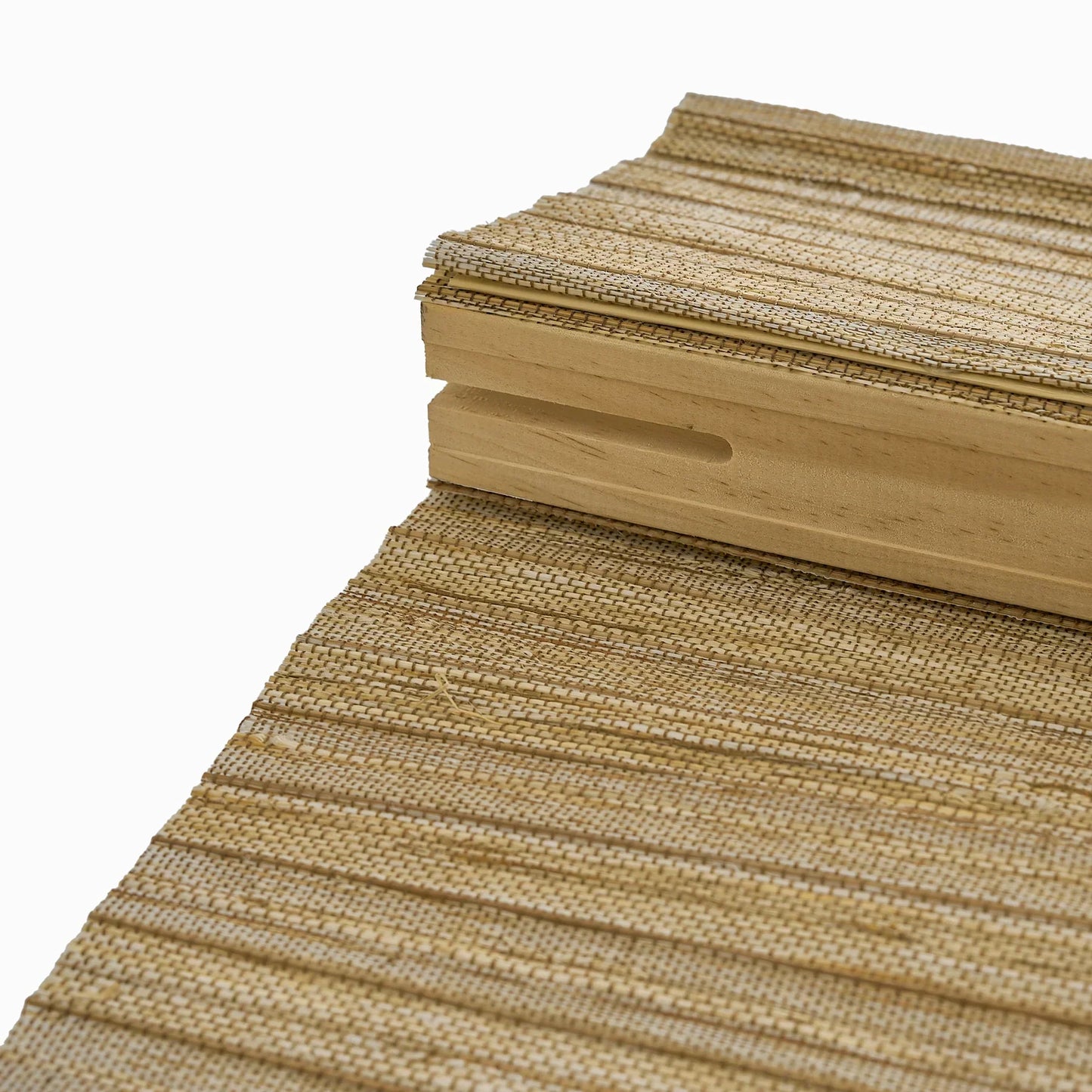 Natural hemp and bamboo Roman shades in beige brown, offering eco-friendly, breathable, and handcrafted quality.