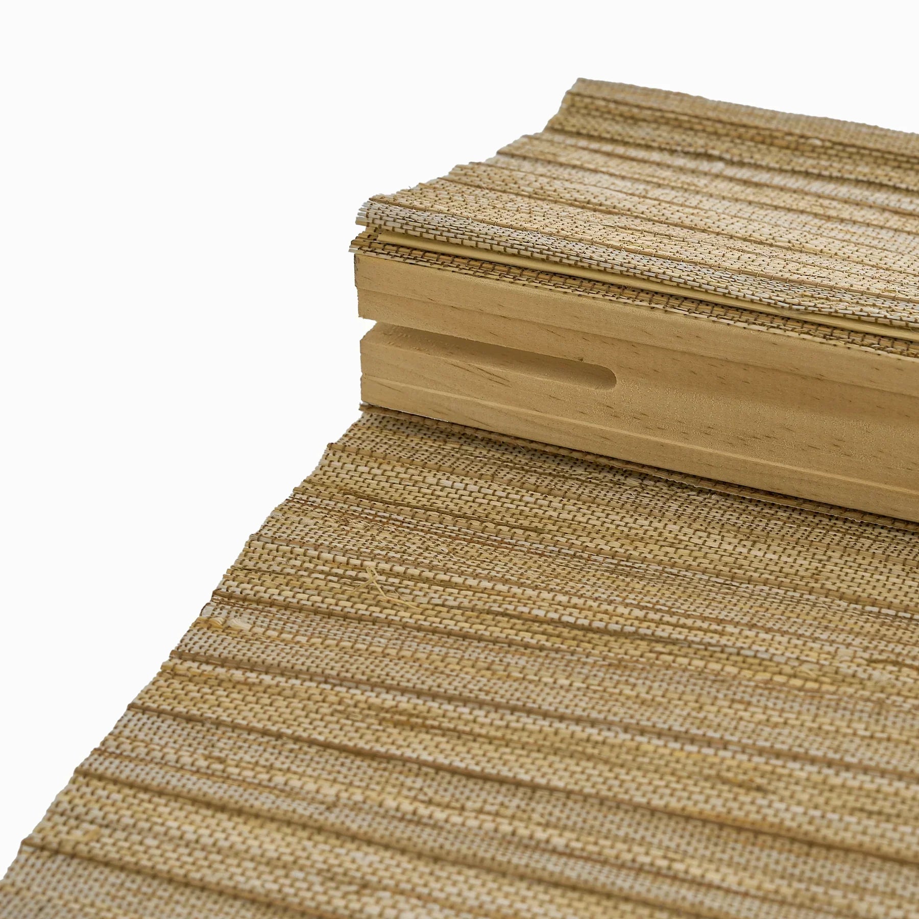 Natural hemp and bamboo Roman shades in beige brown, offering eco-friendly, breathable, and handcrafted quality.