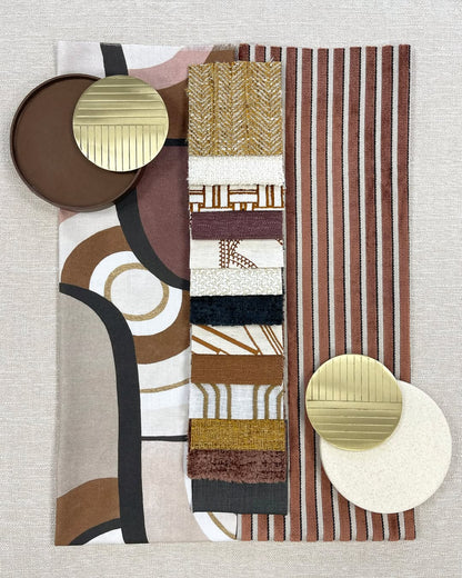 Patterned fabric Roman shades with modern textures and colors, available in flat fold style.