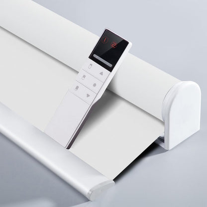 Smart motorized blinds with remote control and sleek design.