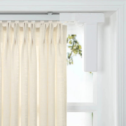 electric curtain rail with smart remote and voice control for oversized windows with white curtains and silent pulley system