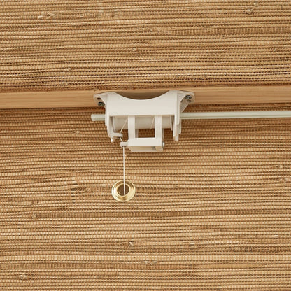 Natural hemp bamboo roman shades in bark color showcasing handcrafted design and sustainable materials.