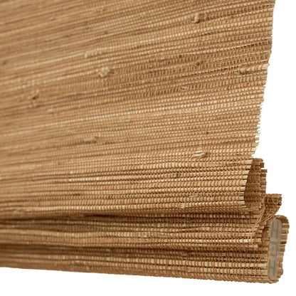 Natural hemp bamboo roman shades in Bark color, showcasing rich texture and eco-friendly design.