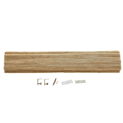 Natural hemp bamboo Roman shades in bark color with installation accessories.