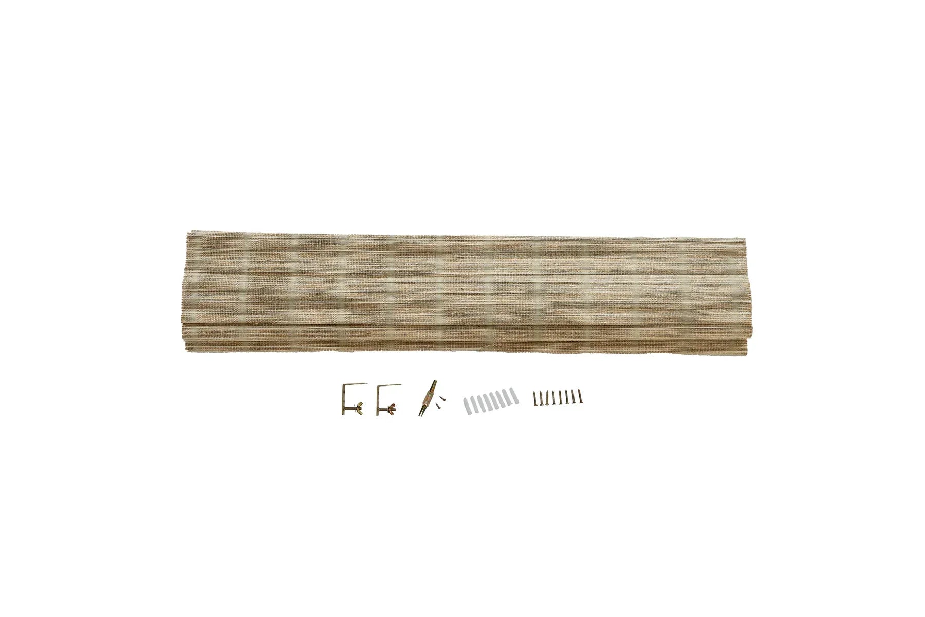 Natural jute bamboo outdoor shades in oak color with installation kit.