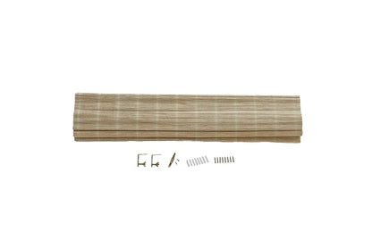 Natural jute bamboo outdoor shades in oak color with installation kit.