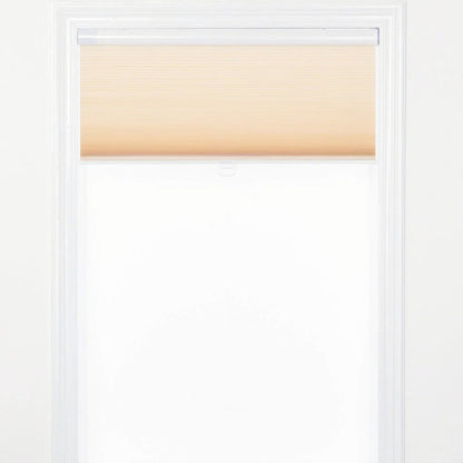 No-drill honeycomb shades light beige cordless blinds with tool-free installation on white window frame