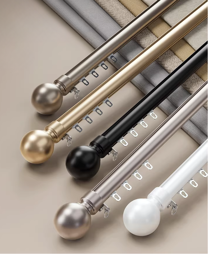 Custom oversized aluminum bay window curtain rod for L-shape windows with smooth gliding and heavy-duty support