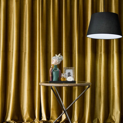 high-matte vintage gold velvet drapes with soft texture in elegant living room setting