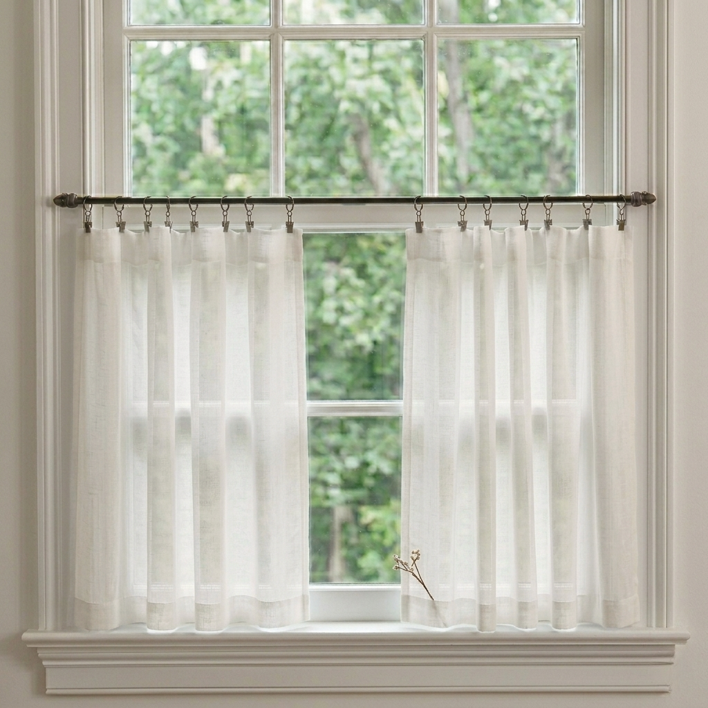Sheer cafe curtains for outdoor views, linen voile privacy options filtering sunlight and adding warmth
